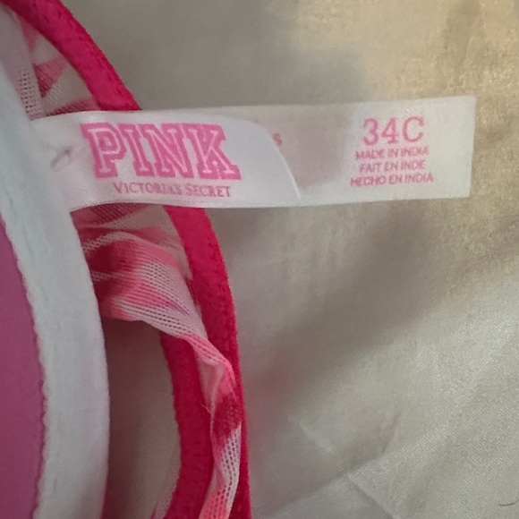 PINK Victoria's Secret Tropical Leaf Push-Up Bra - Hot Pink/Yellow/White 36C - Picture 2 of 5